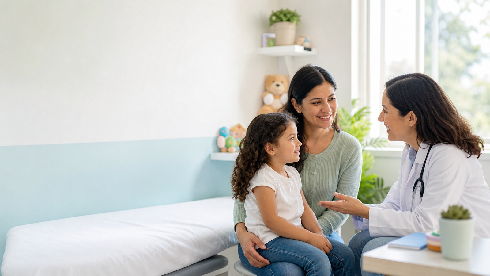 Pediatra conversando con una familia de Chía